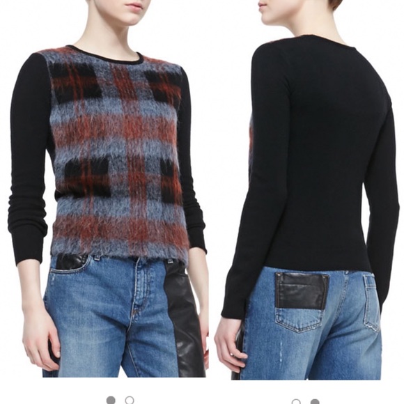 NWT McQ Alexander McQueen Mohair Plaid Front Crewneck Sweater